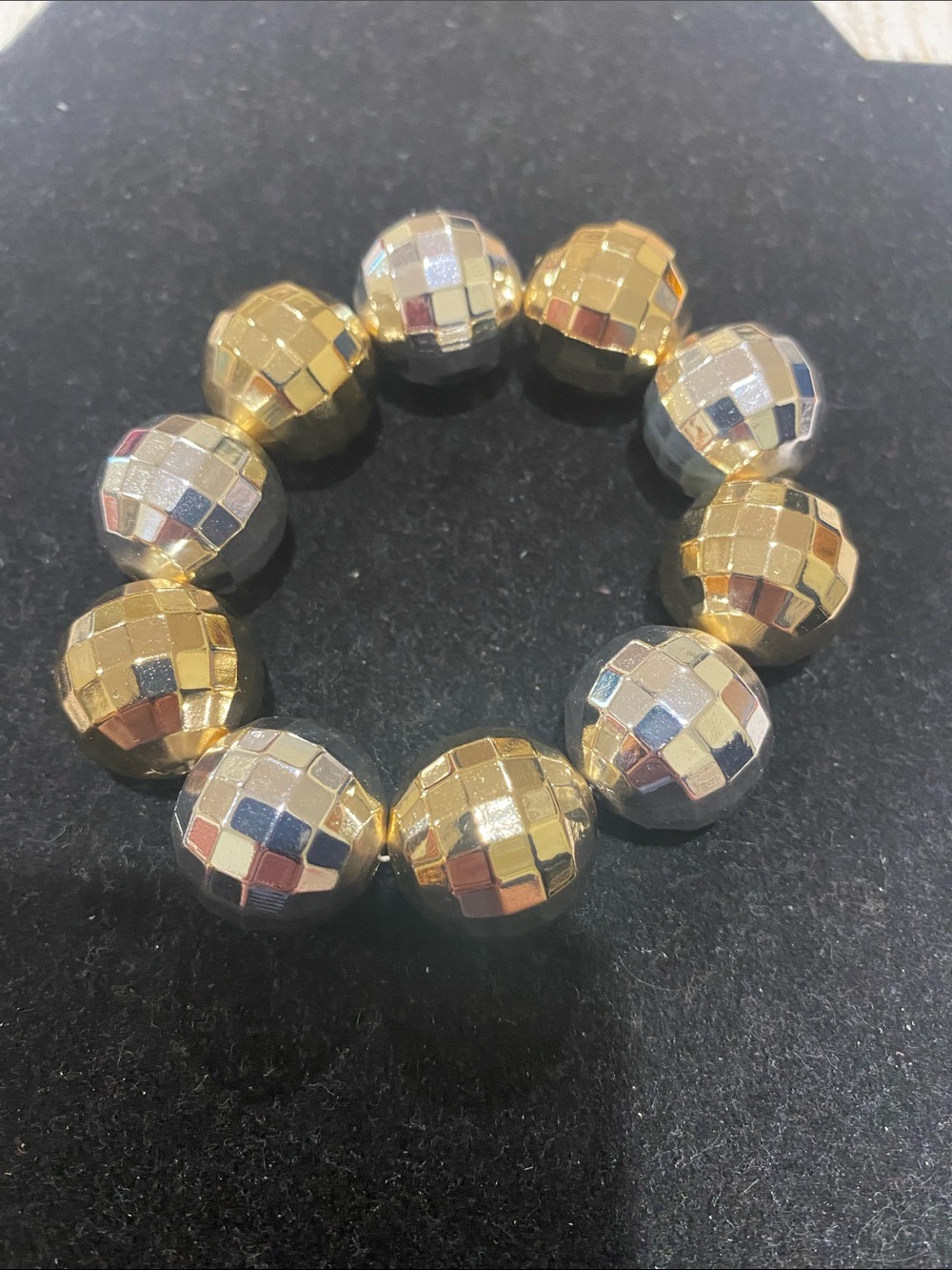 Gold and Silver Mosaic Bead Stretch Bracelet - Women Jewelry